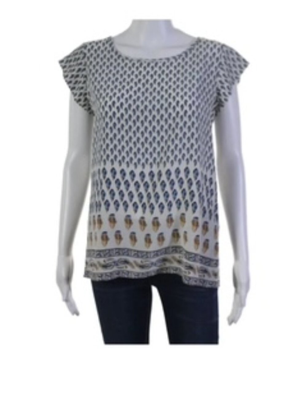 Joie Women's Silk Feather Print Short Sleeve Keyhole Back Blouse